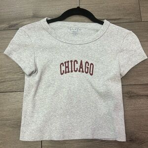 Brandy Melville Gray Crop Top with Red Chicago Print